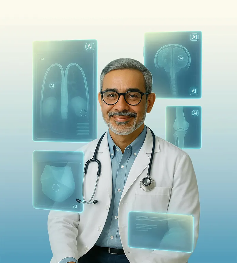 Doctor with AI powered medical imaging